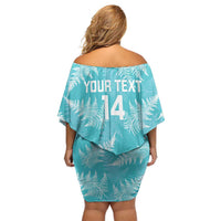 New Zealand Silver Fern Rugby Custom Family Matching Off Shoulder Short Dress and Hawaiian Shirt Go Aotearoa Champions Turquoise Version LT14 - Polynesian Pride