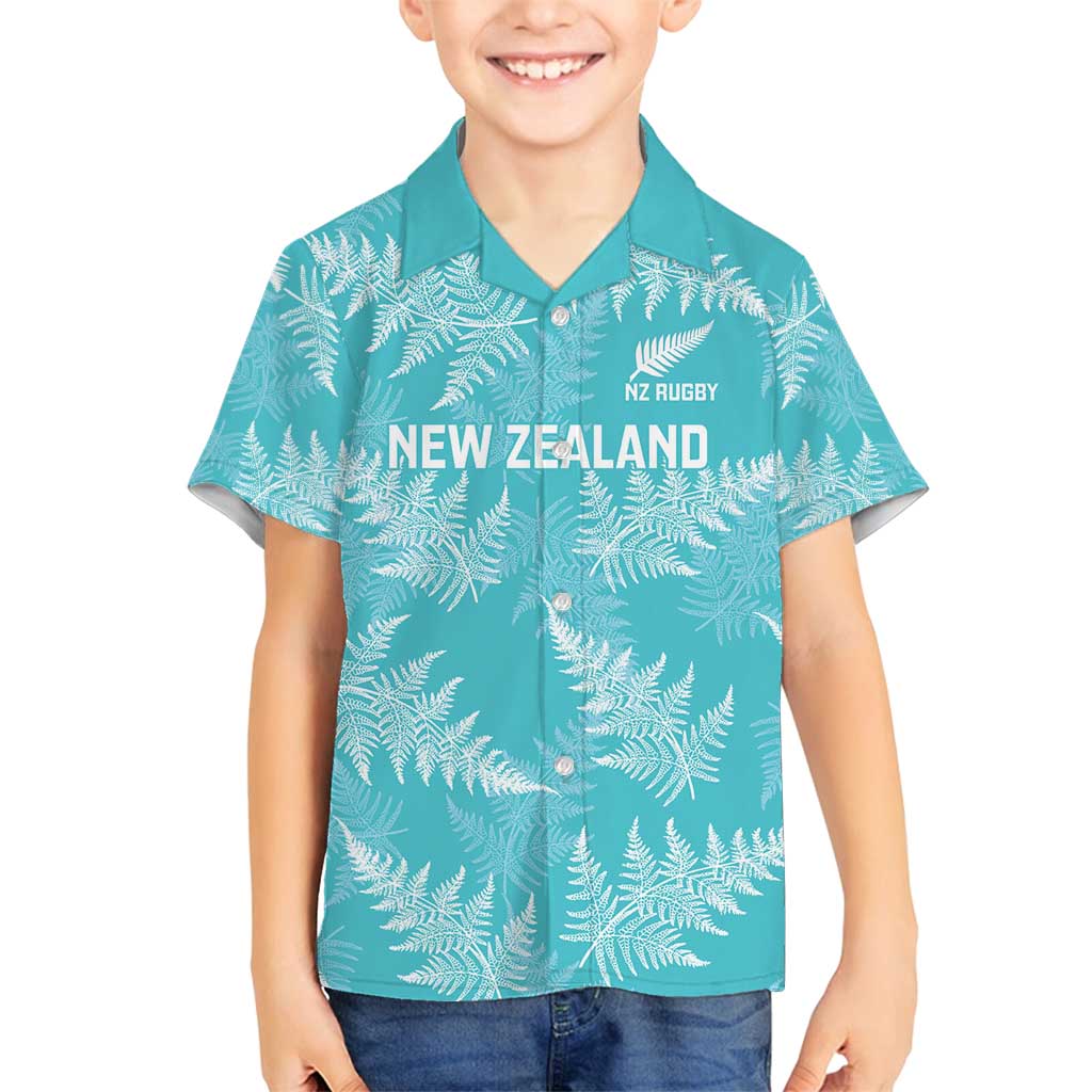 New Zealand Silver Fern Rugby Custom Family Matching Off Shoulder Short Dress and Hawaiian Shirt Go Aotearoa Champions Turquoise Version LT14 Son's Shirt Turquoise - Polynesian Pride