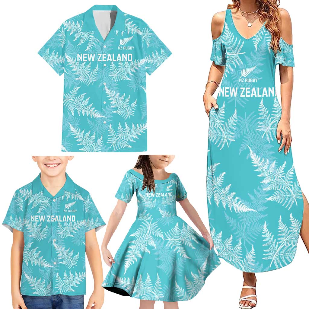 New Zealand Silver Fern Rugby Custom Family Matching Summer Maxi Dress and Hawaiian Shirt Go Aotearoa Champions Turquoise Version LT14 - Polynesian Pride