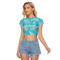 New Zealand Silver Fern Rugby Custom Raglan Cropped T Shirt Go Aotearoa Champions Turquoise Version - Polynesian Pride