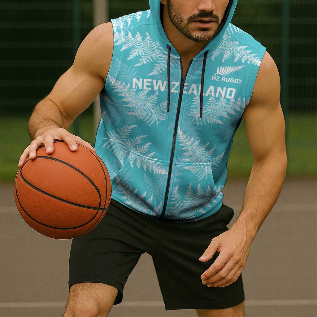 New Zealand Silver Fern Rugby Custom Sleeveless Zip Hoodie Go Aotearoa Champions Turquoise Version - Polynesian Pride