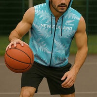 New Zealand Silver Fern Rugby Custom Sleeveless Zip Hoodie Go Aotearoa Champions Turquoise Version - Polynesian Pride