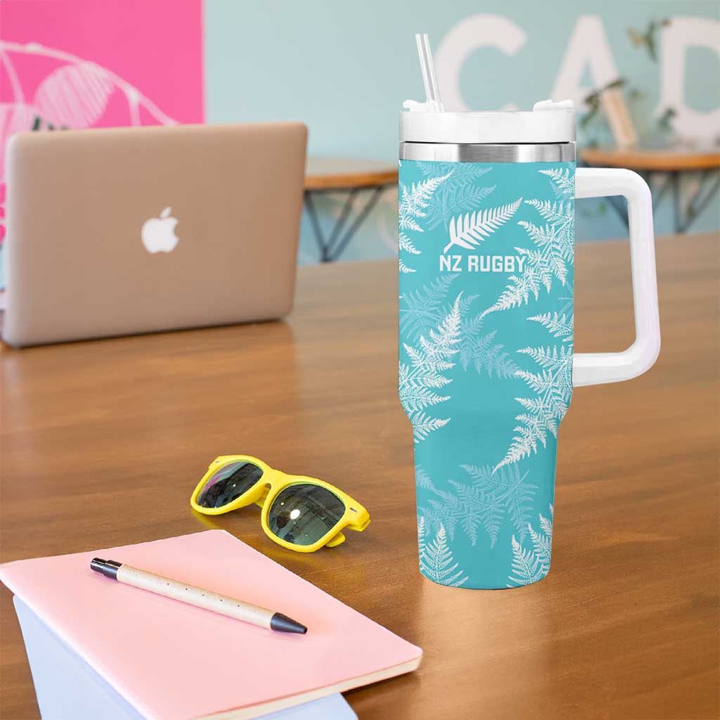 New Zealand Silver Fern Rugby Custom Tumbler With Handle Go Aotearoa Champions Turquoise Version - Polynesian Pride
