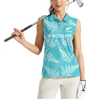 New Zealand Silver Fern Rugby Custom Women Sleeveless Polo Shirt Go Aotearoa Champions Turquoise Version LT14 - Polynesian Pride