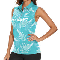 New Zealand Silver Fern Rugby Custom Women Sleeveless Polo Shirt Go Aotearoa Champions Turquoise Version LT14 - Polynesian Pride