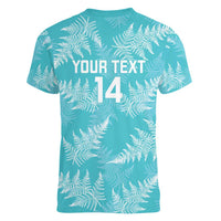 New Zealand Silver Fern Rugby Custom Women V-Neck T-Shirt Go Aotearoa Champions Turquoise Version LT14 - Polynesian Pride