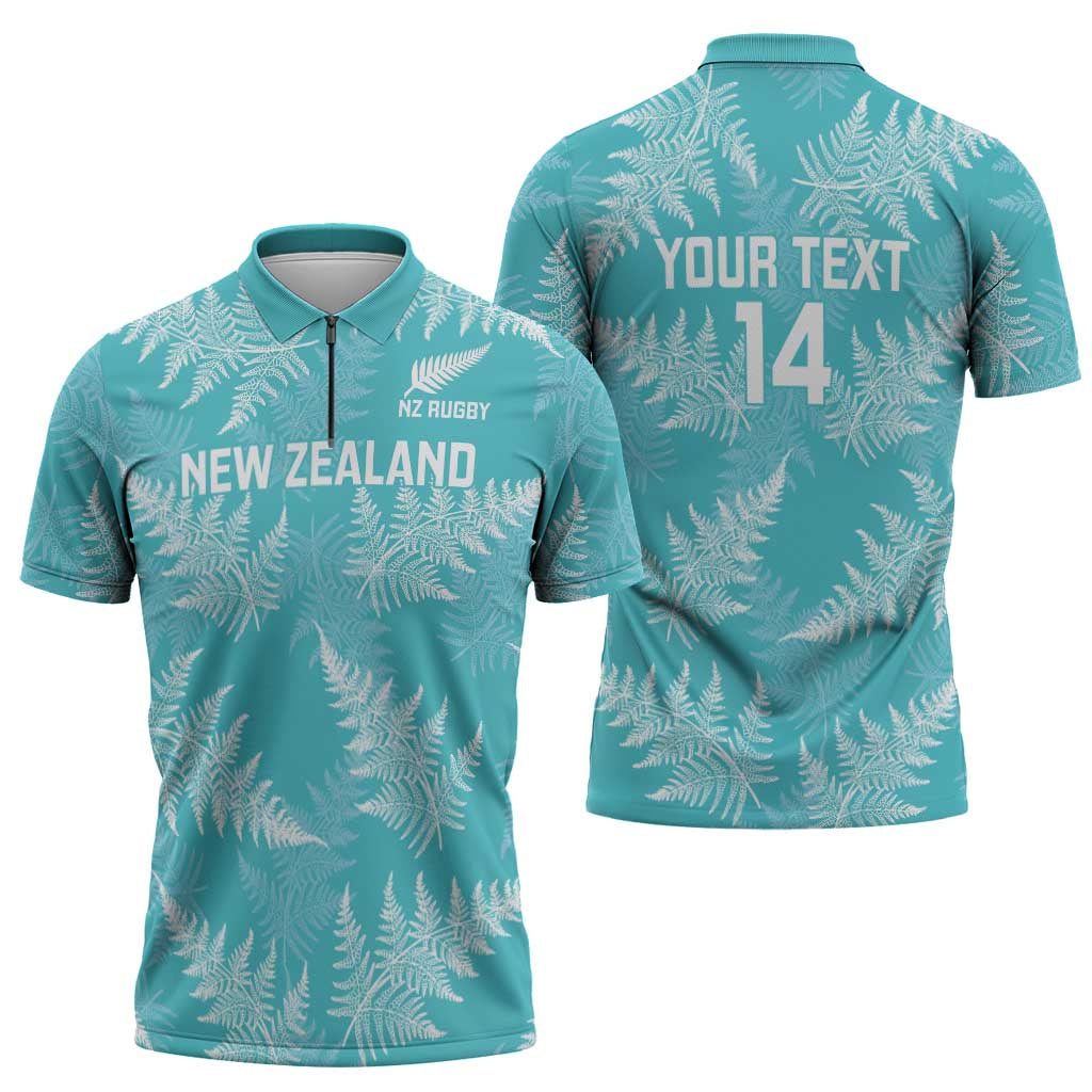 New Zealand Silver Fern Rugby Custom Zipper Polo Shirt Go Aotearoa Champions Turquoise Version - Polynesian Pride
