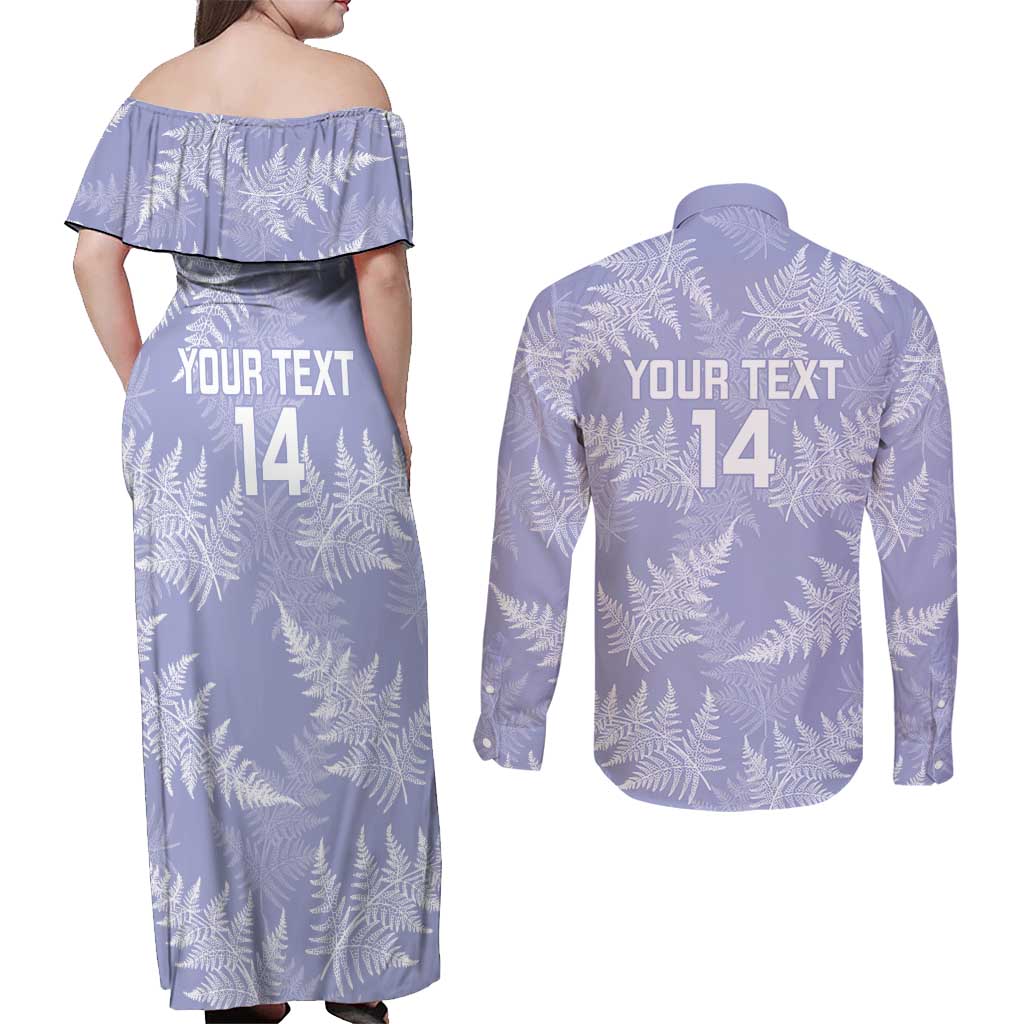 New Zealand Silver Fern Rugby Custom Couples Matching Off Shoulder Maxi Dress and Long Sleeve Button Shirt Go Aotearoa Champions Purple Version LT14 - Polynesian Pride