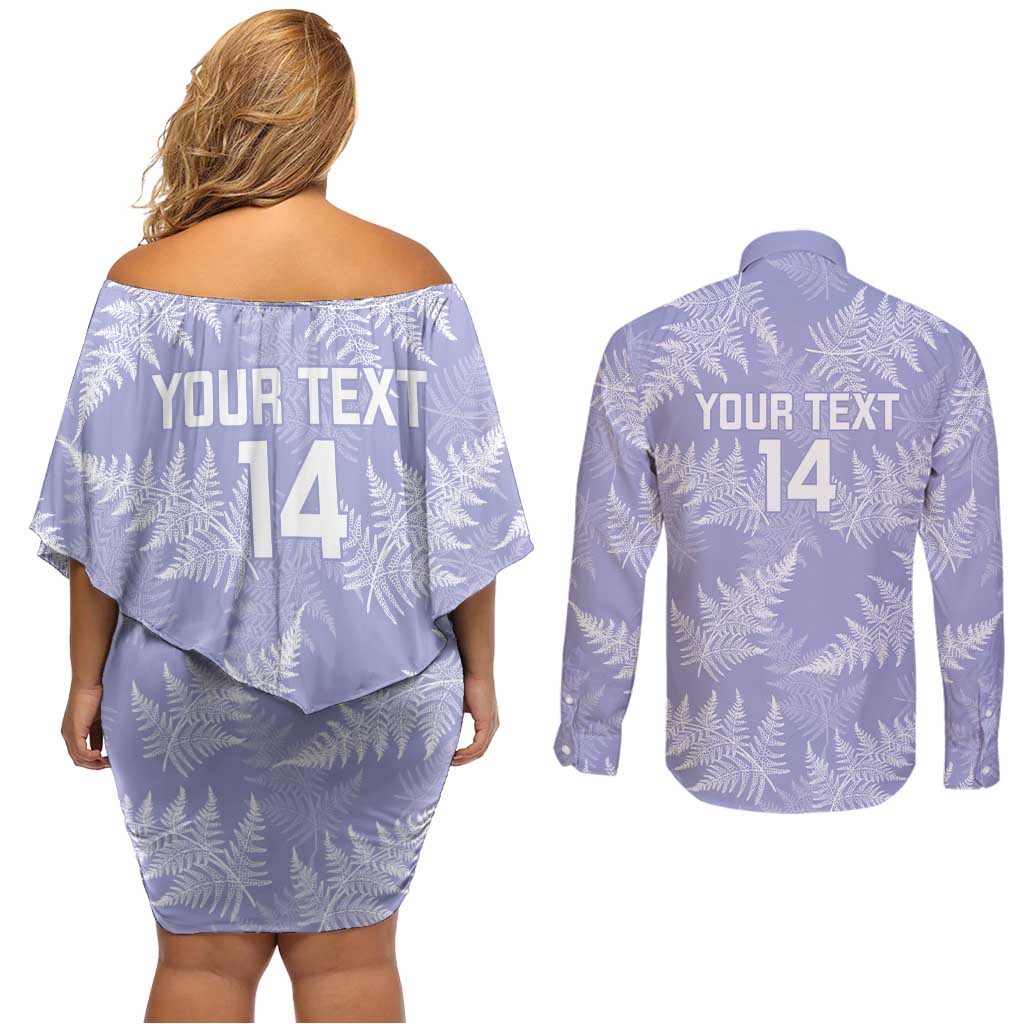 New Zealand Silver Fern Rugby Custom Couples Matching Off Shoulder Short Dress and Long Sleeve Button Shirt Go Aotearoa Champions Purple Version LT14 - Polynesian Pride