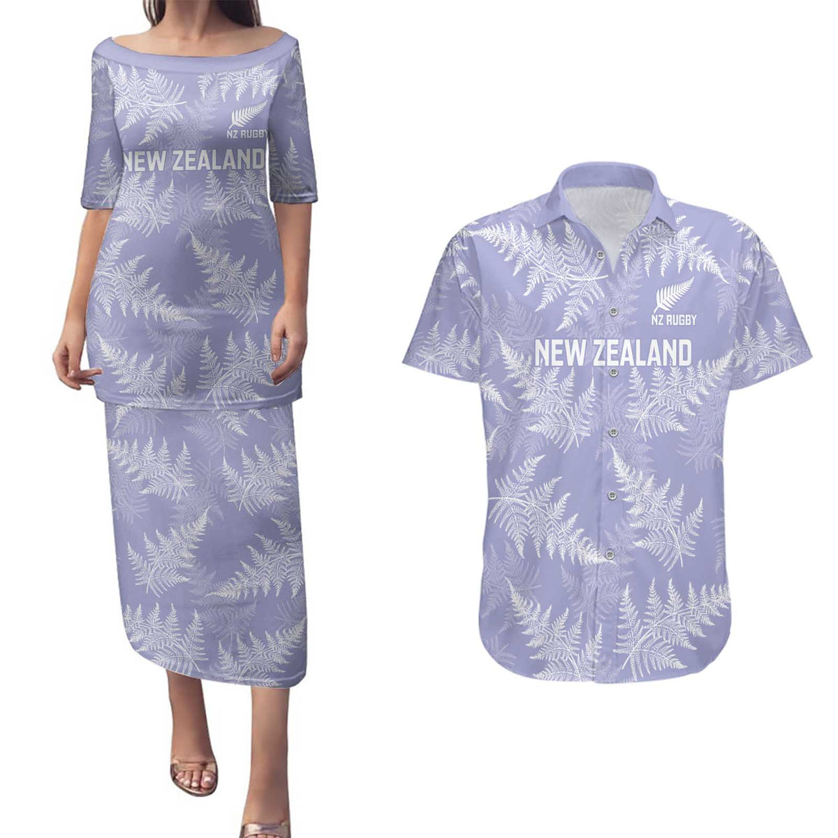 New Zealand Silver Fern Rugby Custom Couples Matching Puletasi and Hawaiian Shirt Go Aotearoa Champions Purple Version - Polynesian Pride