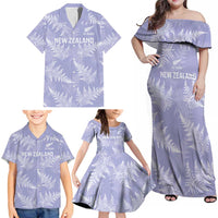 New Zealand Silver Fern Rugby Custom Family Matching Off Shoulder Maxi Dress and Hawaiian Shirt Go Aotearoa Champions Purple Version LT14 - Polynesian Pride