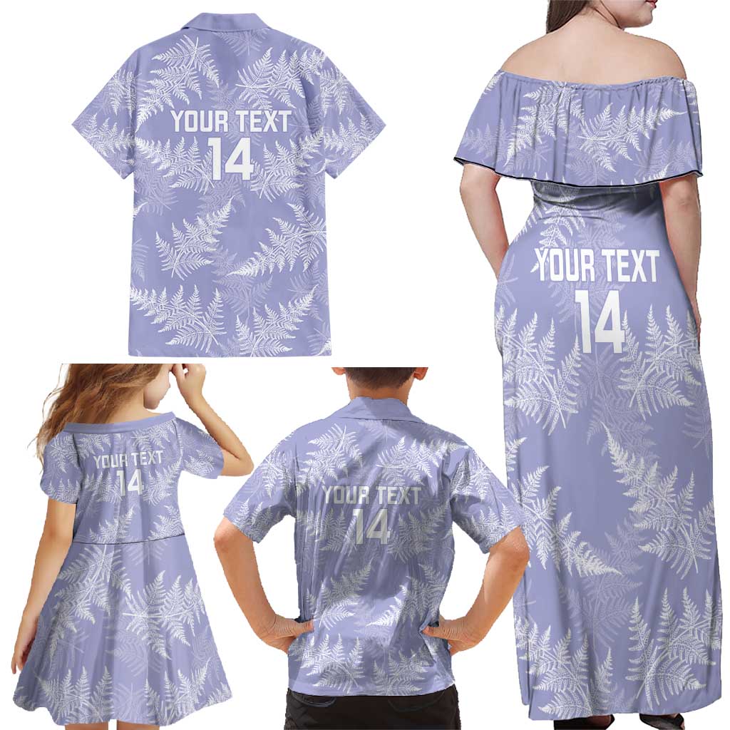 New Zealand Silver Fern Rugby Custom Family Matching Off Shoulder Maxi Dress and Hawaiian Shirt Go Aotearoa Champions Purple Version LT14 - Polynesian Pride