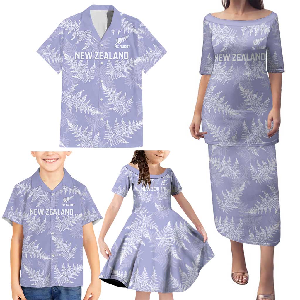 New Zealand Silver Fern Rugby Custom Family Matching Puletasi and Hawaiian Shirt Go Aotearoa Champions Purple Version - Polynesian Pride