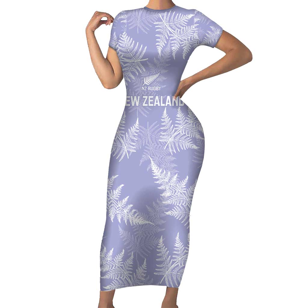 New Zealand Silver Fern Rugby Custom Family Matching Short Sleeve Bodycon Dress and Hawaiian Shirt Go Aotearoa Champions Purple Version LT14 Mom's Dress Purple - Polynesian Pride