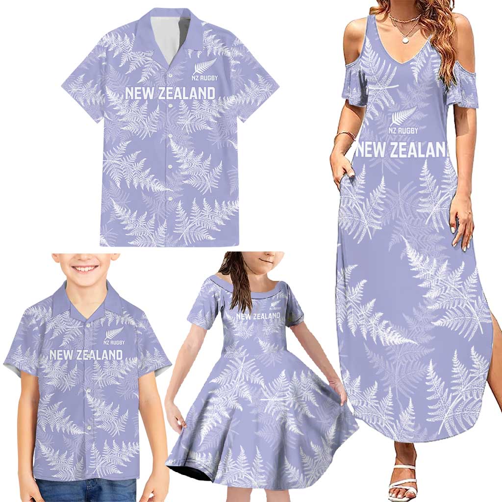 New Zealand Silver Fern Rugby Custom Family Matching Summer Maxi Dress and Hawaiian Shirt Go Aotearoa Champions Purple Version LT14 - Polynesian Pride