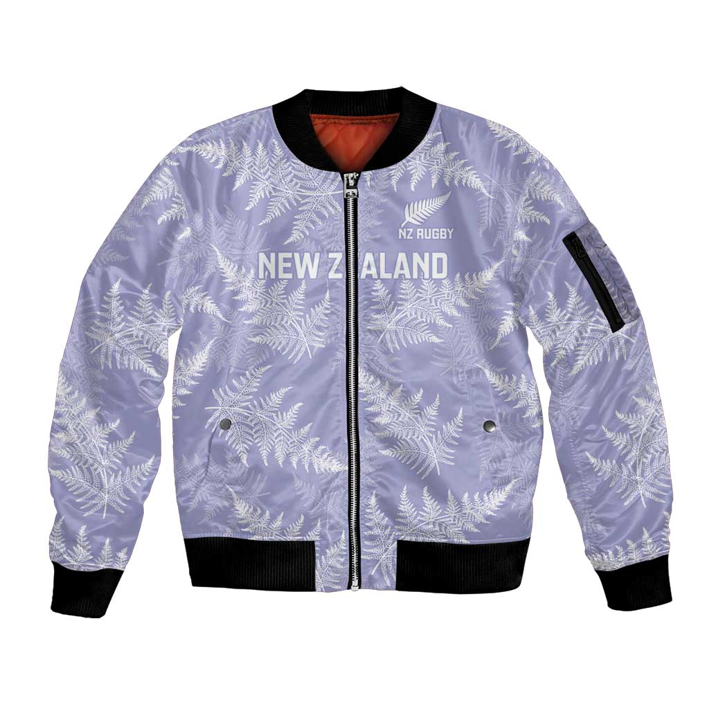 New Zealand Silver Fern Rugby Custom Sleeve Zip Bomber Jacket Go Aotearoa Champions Purple Version - Polynesian Pride