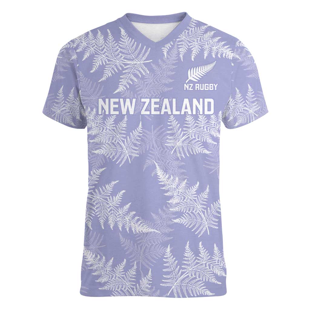 New Zealand Silver Fern Rugby Custom Women V-Neck T-Shirt Go Aotearoa Champions Purple Version LT14 Female Purple - Polynesian Pride