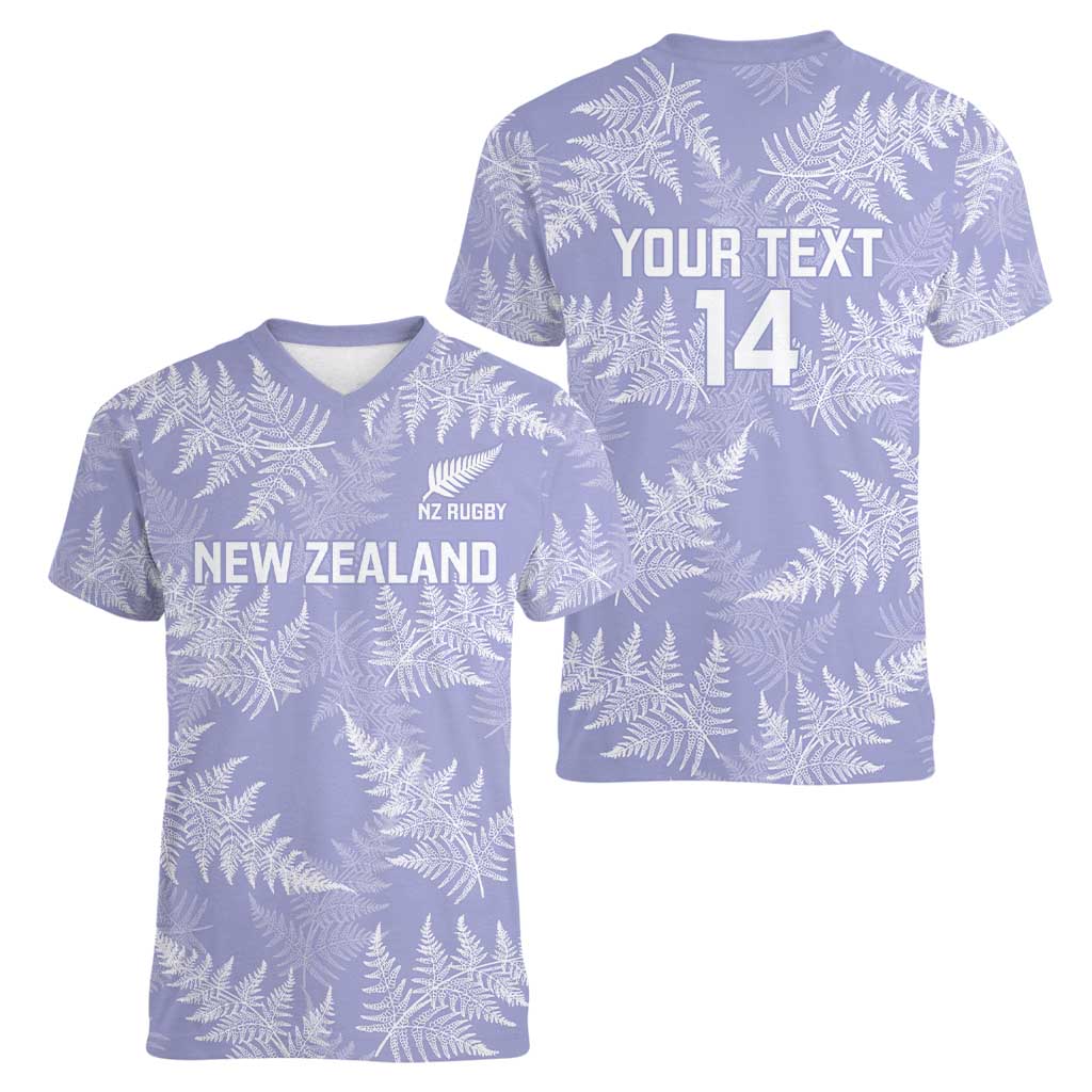 New Zealand Silver Fern Rugby Custom Women V-Neck T-Shirt Go Aotearoa Champions Purple Version LT14 - Polynesian Pride