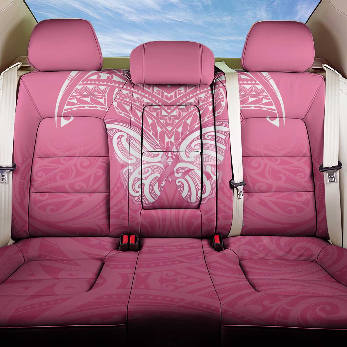 New Zealand Breast Cancer Awareness Back Car Seat Cover Maori Butterfly Pink Ribbon LT14 One Size Pink - Polynesian Pride