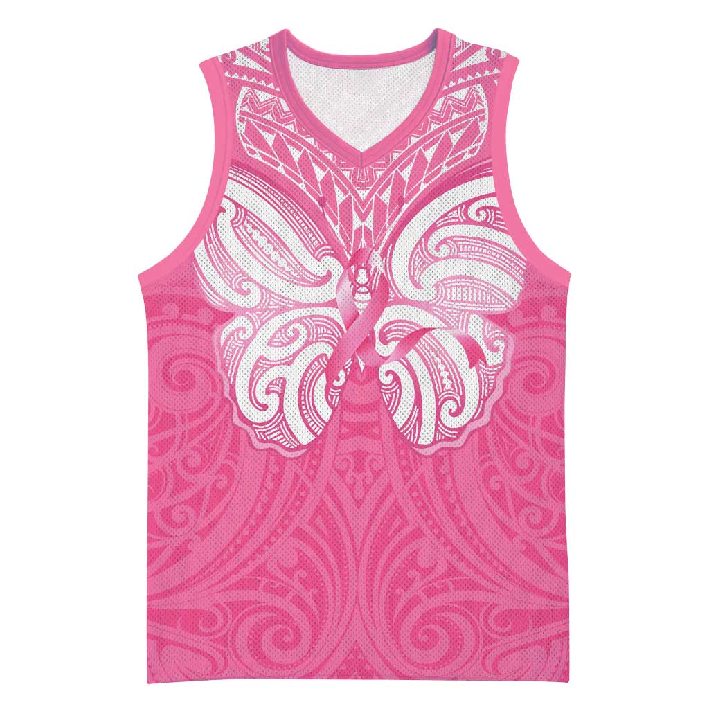 New Zealand Breast Cancer Awareness Basketball Jersey Maori Butterfly Pink Ribbon LT14 Unisex Pink - Polynesian Pride