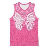 New Zealand Breast Cancer Awareness Basketball Jersey Maori Butterfly Pink Ribbon LT14 Unisex Pink - Polynesian Pride