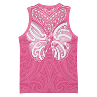New Zealand Breast Cancer Awareness Basketball Jersey Maori Butterfly Pink Ribbon LT14 - Polynesian Pride