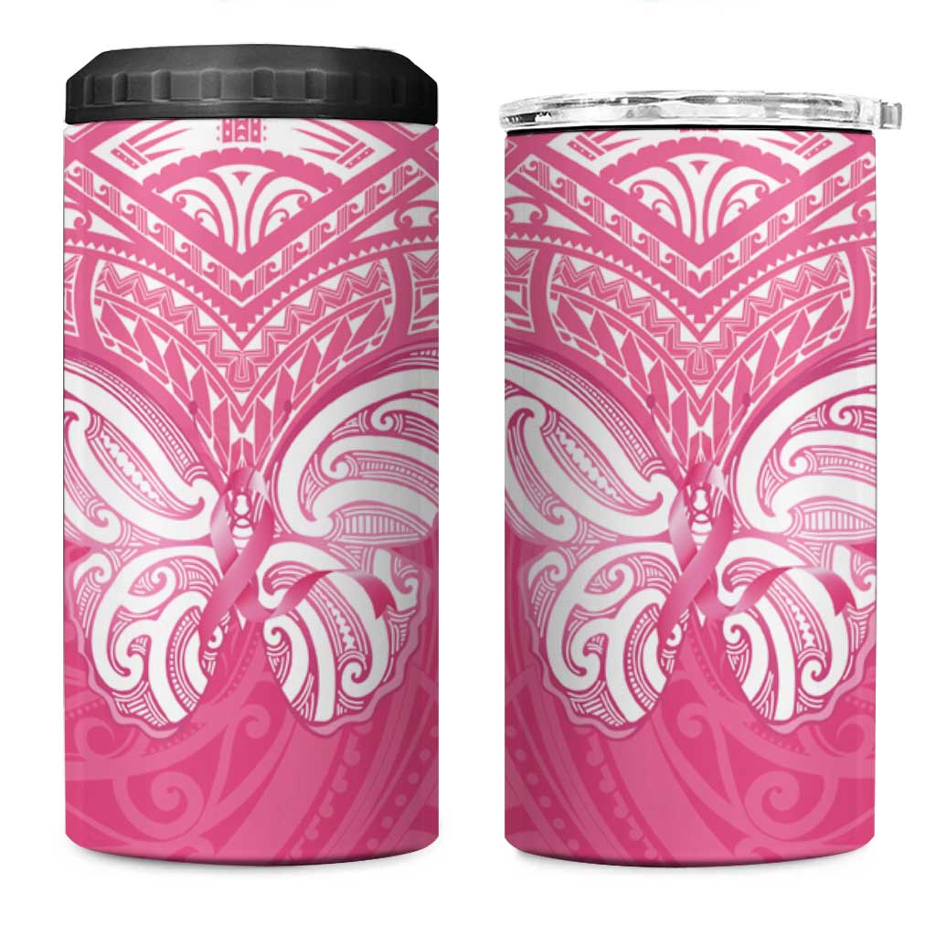 New Zealand Breast Cancer Awareness 4 in 1 Can Cooler Tumbler Maori Butterfly Pink Ribbon - Polynesian Pride