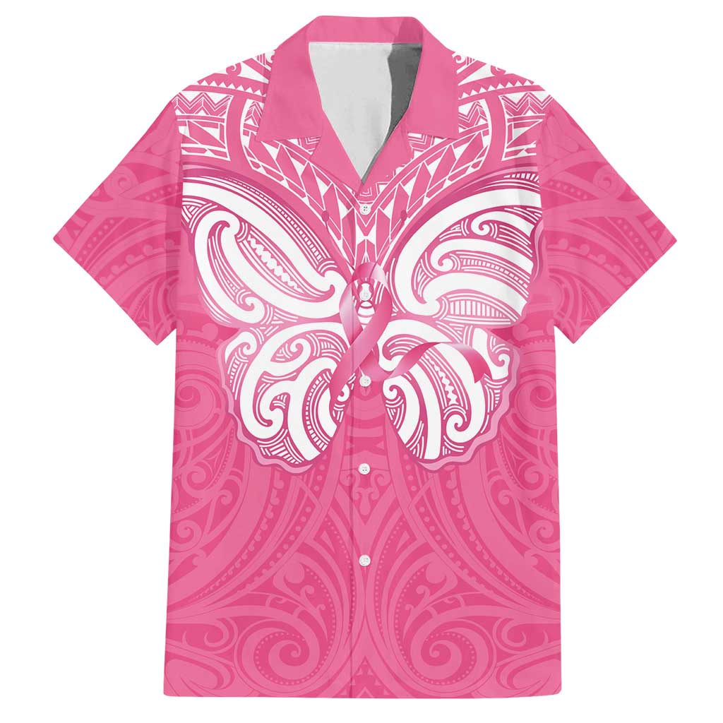 New Zealand Breast Cancer Awareness Family Matching Long Sleeve Bodycon Dress and Hawaiian Shirt Maori Butterfly Pink Ribbon LT14 Dad's Shirt - Short Sleeve Pink - Polynesian Pride