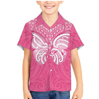 New Zealand Breast Cancer Awareness Family Matching Mermaid Dress and Hawaiian Shirt Maori Butterfly Pink Ribbon LT14 Son's Shirt Pink - Polynesian Pride