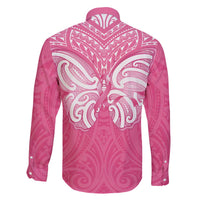 New Zealand Breast Cancer Awareness Family Matching Off The Shoulder Long Sleeve Dress and Hawaiian Shirt Maori Butterfly Pink Ribbon LT14 - Polynesian Pride