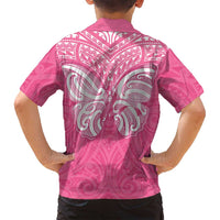New Zealand Breast Cancer Awareness Family Matching Off Shoulder Short Dress and Hawaiian Shirt Maori Butterfly Pink Ribbon LT14 - Polynesian Pride