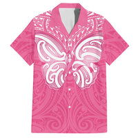New Zealand Breast Cancer Awareness Family Matching Puletasi and Hawaiian Shirt Maori Butterfly Pink Ribbon LT14 Dad's Shirt - Short Sleeve Pink - Polynesian Pride