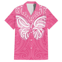 New Zealand Breast Cancer Awareness Family Matching Short Sleeve Bodycon Dress and Hawaiian Shirt Maori Butterfly Pink Ribbon LT14 Dad's Shirt - Short Sleeve Pink - Polynesian Pride