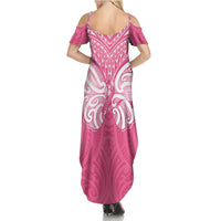 New Zealand Breast Cancer Awareness Family Matching Summer Maxi Dress and Hawaiian Shirt Maori Butterfly Pink Ribbon LT14 - Polynesian Pride