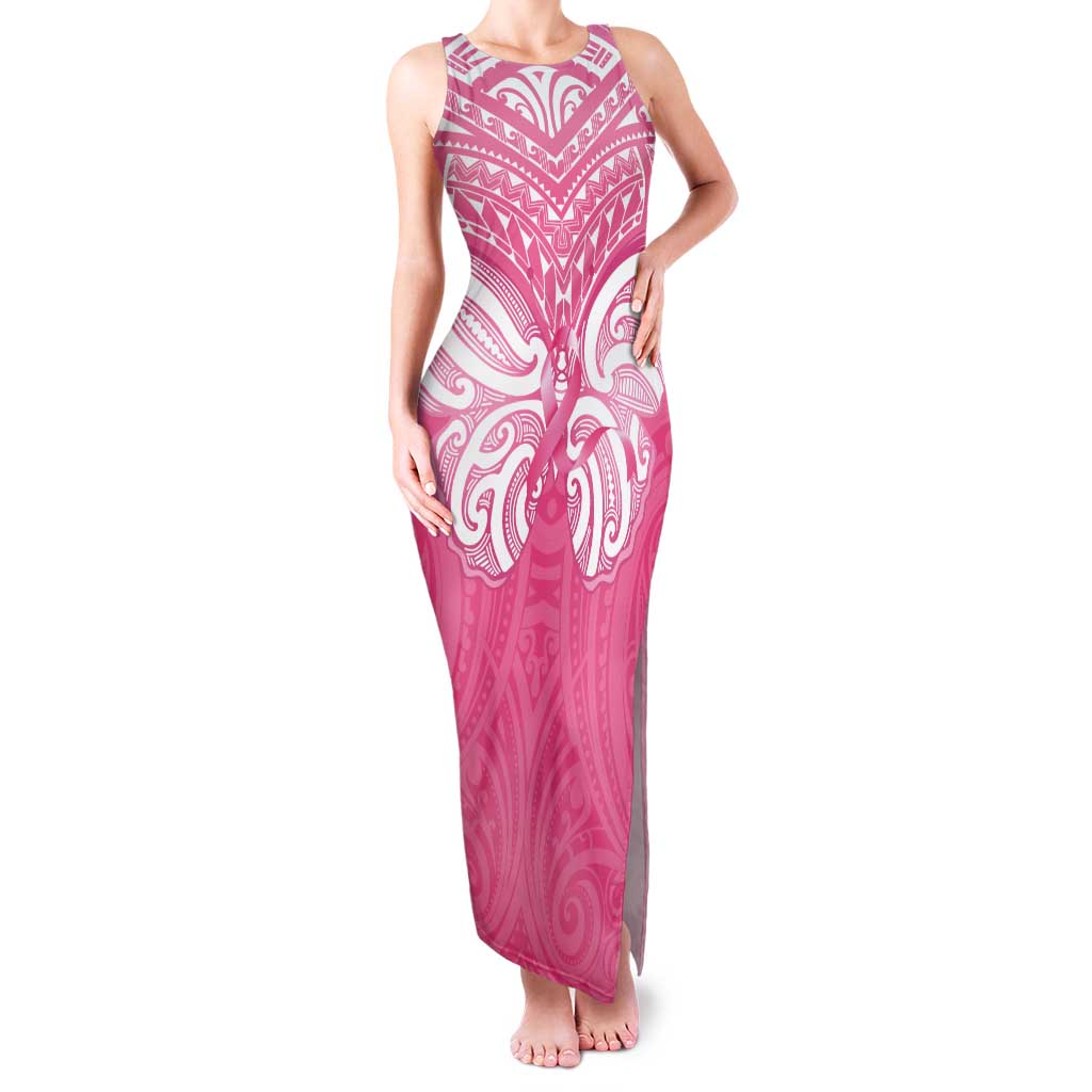 New Zealand Breast Cancer Awareness Family Matching Tank Maxi Dress and Hawaiian Shirt Maori Butterfly Pink Ribbon LT14 Mom's Dress Pink - Polynesian Pride
