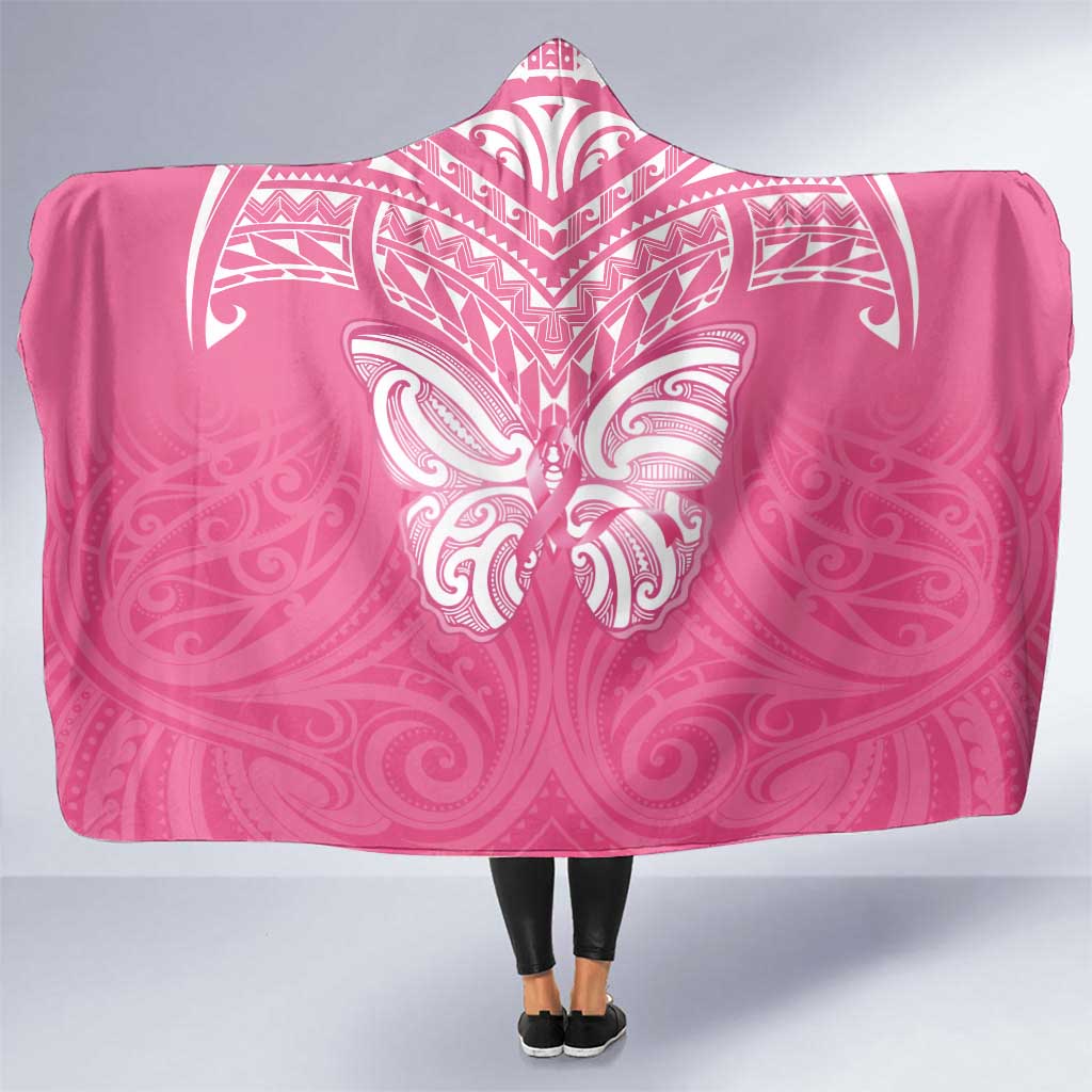 New Zealand Breast Cancer Awareness Hooded Blanket Maori Butterfly Pink Ribbon LT14 One Size Pink - Polynesian Pride