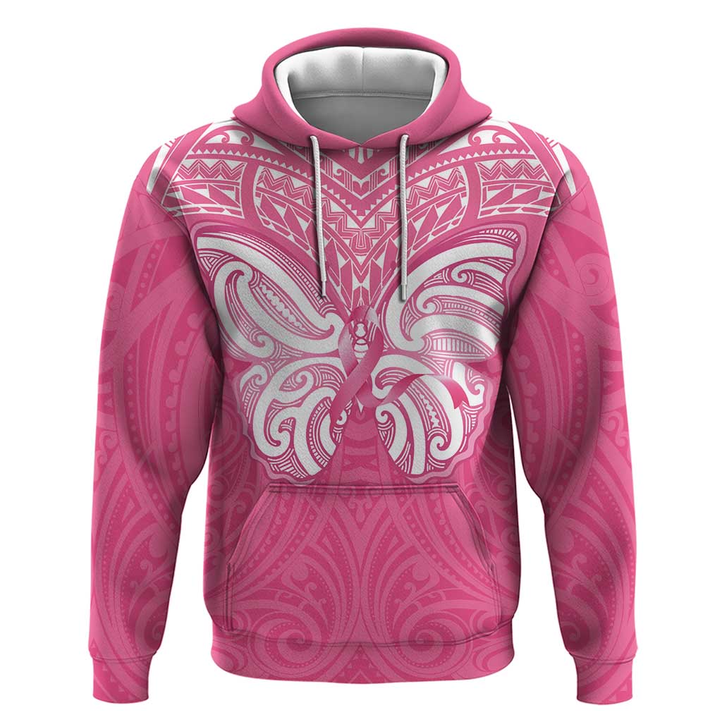 New Zealand Breast Cancer Awareness Hoodie Maori Butterfly Pink Ribbon - Polynesian Pride