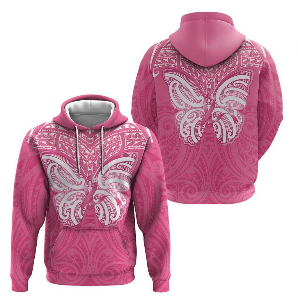 New Zealand Breast Cancer Awareness Hoodie Maori Butterfly Pink Ribbon LT14 - Polynesian Pride