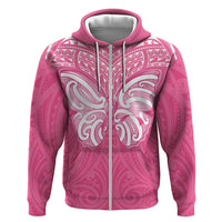 New Zealand Breast Cancer Awareness Hoodie Maori Butterfly Pink Ribbon LT14 Zip Hoodie Pink - Polynesian Pride