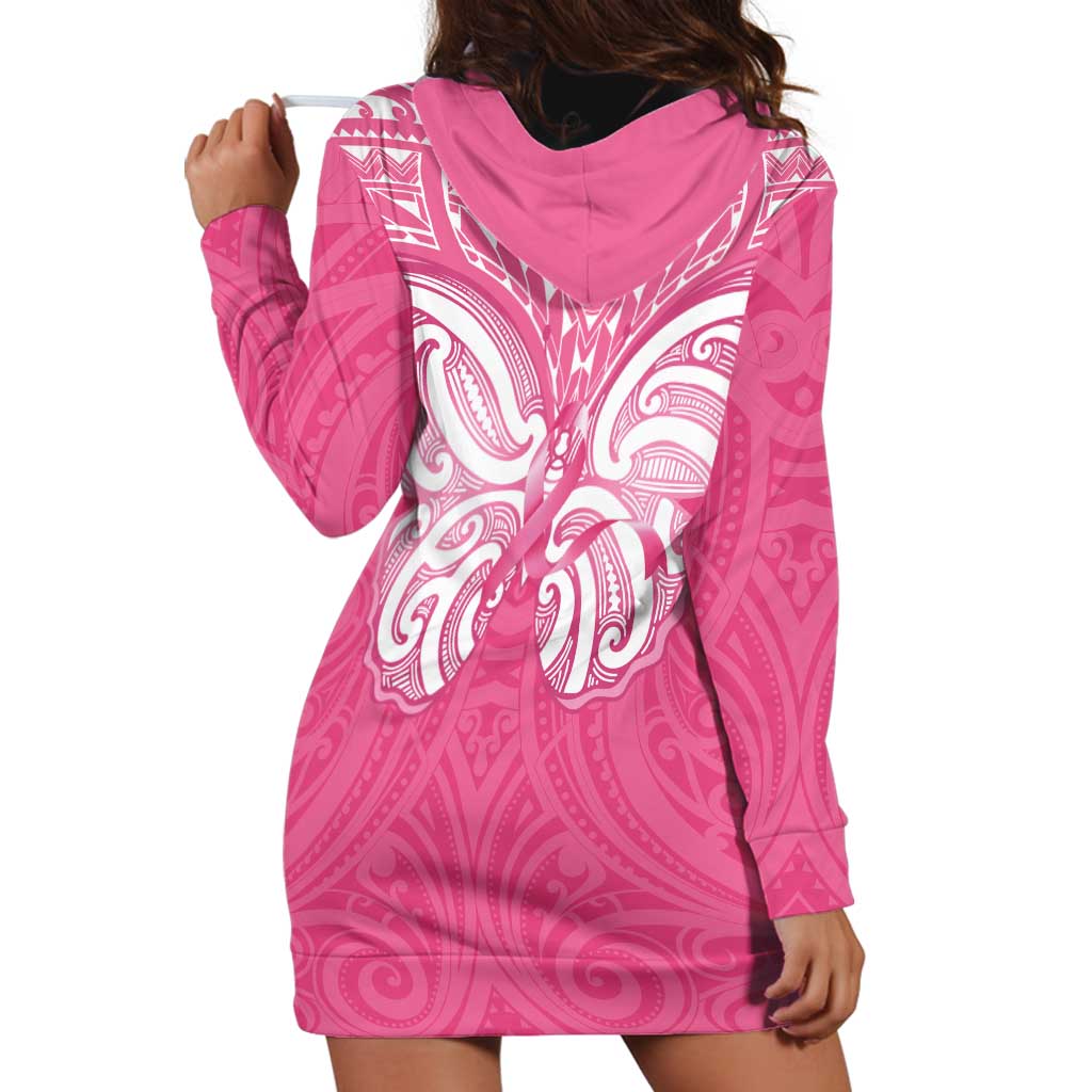New Zealand Breast Cancer Awareness Hoodie Dress Maori Butterfly Pink Ribbon LT14 - Polynesian Pride