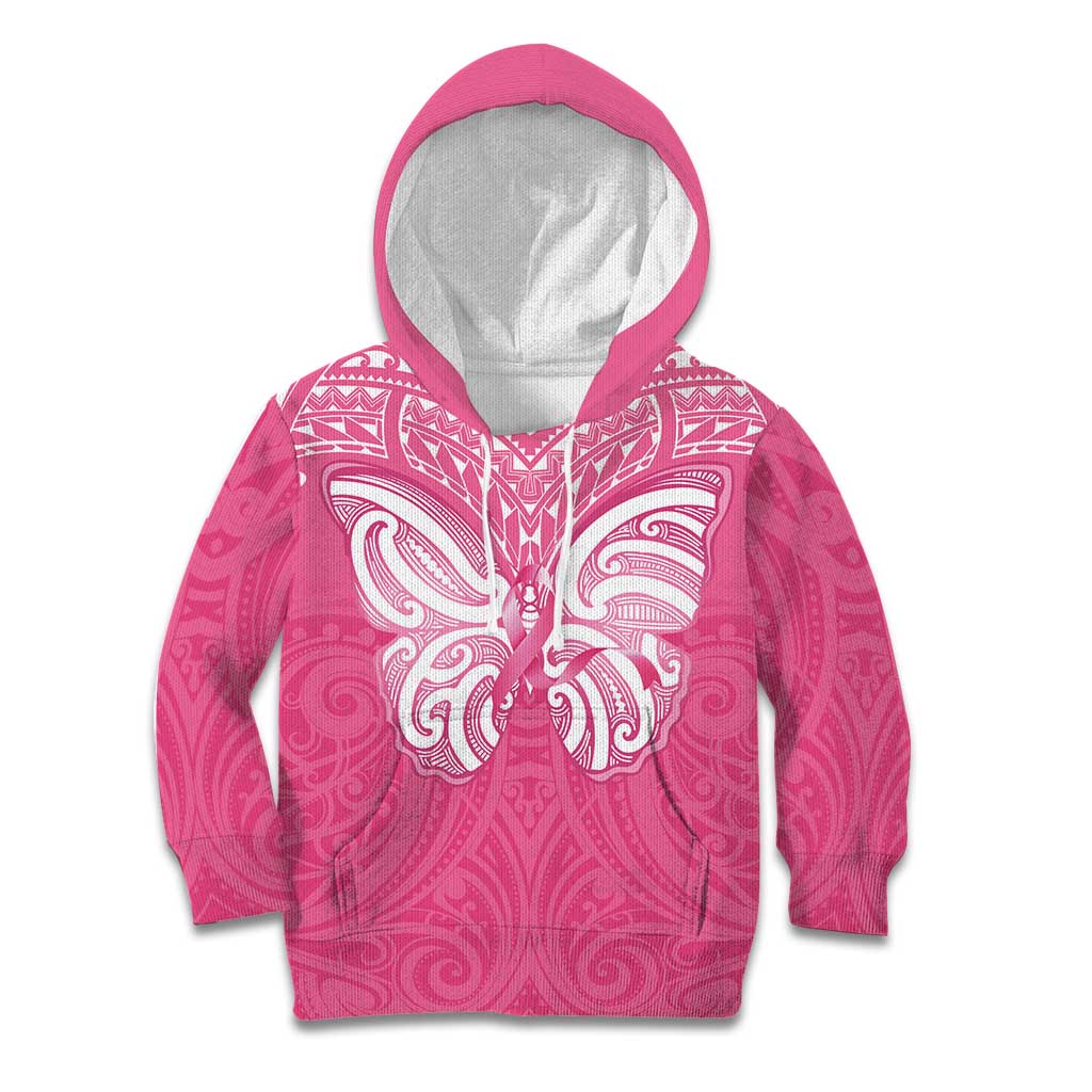 New Zealand Breast Cancer Awareness Kid Hoodie Maori Butterfly Pink Ribbon LT14 Hoodie Pink - Polynesian Pride