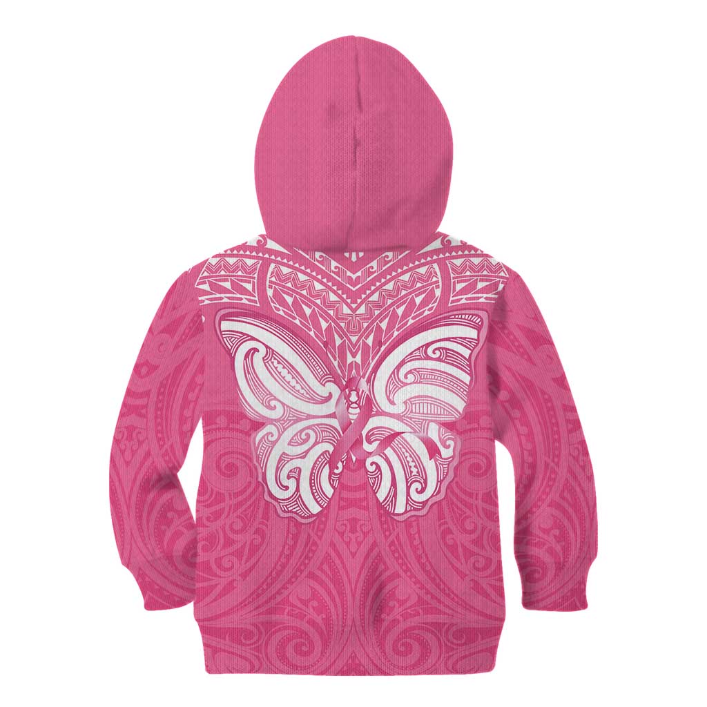 New Zealand Breast Cancer Awareness Kid Hoodie Maori Butterfly Pink Ribbon LT14 - Polynesian Pride