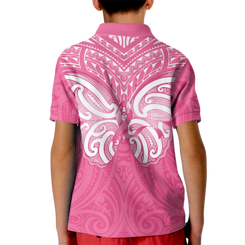New Zealand Breast Cancer Awareness Kid Polo Shirt Maori Butterfly Pink Ribbon LT14 - Polynesian Pride