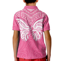 New Zealand Breast Cancer Awareness Kid Polo Shirt Maori Butterfly Pink Ribbon LT14 - Polynesian Pride