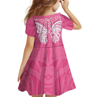 New Zealand Breast Cancer Awareness Kid Short Sleeve Dress Maori Butterfly Pink Ribbon LT14 - Polynesian Pride