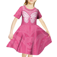 New Zealand Breast Cancer Awareness Kid Short Sleeve Dress Maori Butterfly Pink Ribbon LT14 - Polynesian Pride