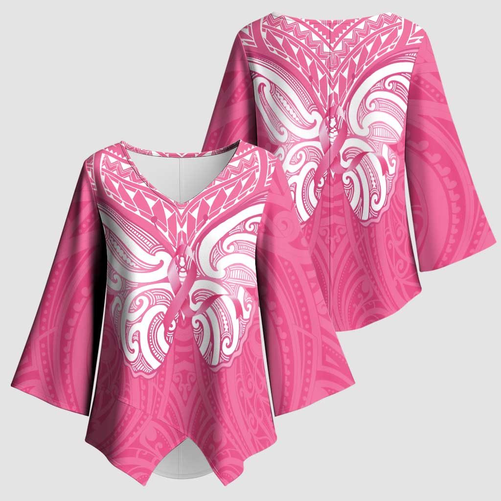 New Zealand Breast Cancer Awareness Kimono Sleeve Blouse Maori Butterfly Pink Ribbon LT14 - Polynesian Pride