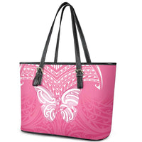 New Zealand Breast Cancer Awareness Leather Tote Bag Maori Butterfly Pink Ribbon LT14 - Polynesian Pride