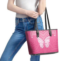 New Zealand Breast Cancer Awareness Leather Tote Bag Maori Butterfly Pink Ribbon LT14 - Polynesian Pride