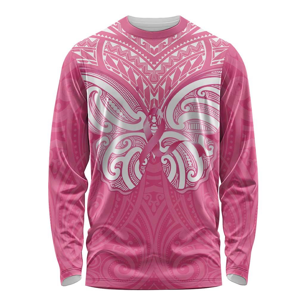New Zealand Breast Cancer Awareness Long Sleeve Shirt Maori Butterfly Pink Ribbon LT14 Unisex Pink - Polynesian Pride